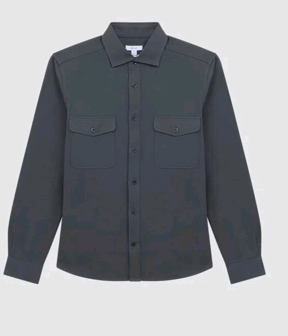 REISS Arlo Cotton Canvas Over Shirt Mens Top in Steel Blue Size L NWT